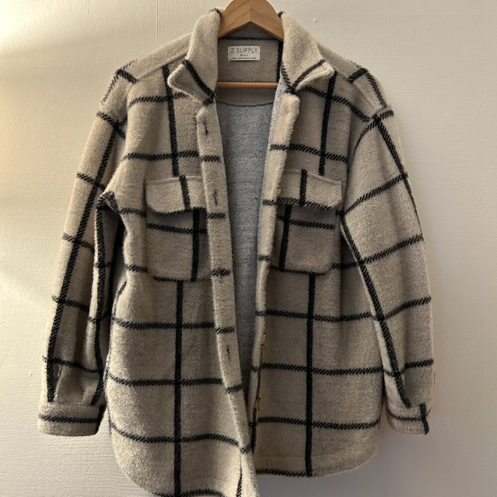 Z Supply Plaid Tucker Jacket Off White